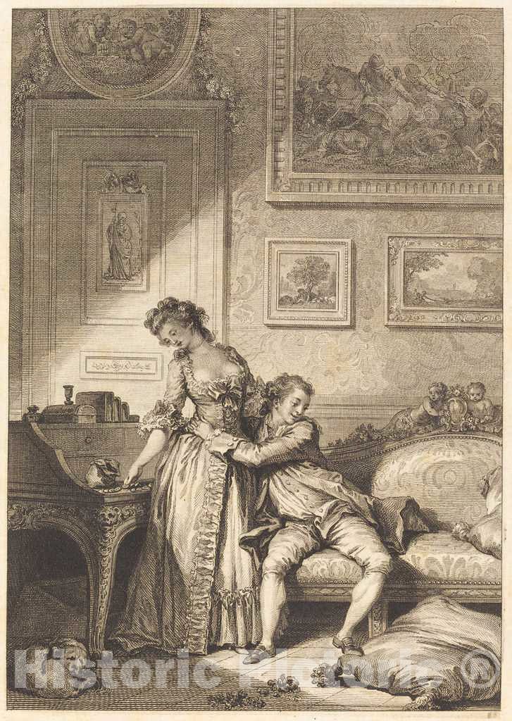 Art Print : Aliamet and Duclos After Fragonard, A Femme avare Galant escroc - Vintage Wall Art