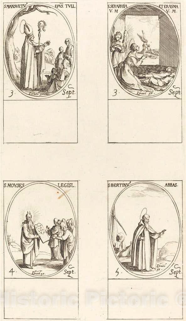 Art Print : Jacques Callot, St. Mansuetus; STS. Serapia and Erasma; Moses; St. Bertin, Abbot - Vintage Wall Art