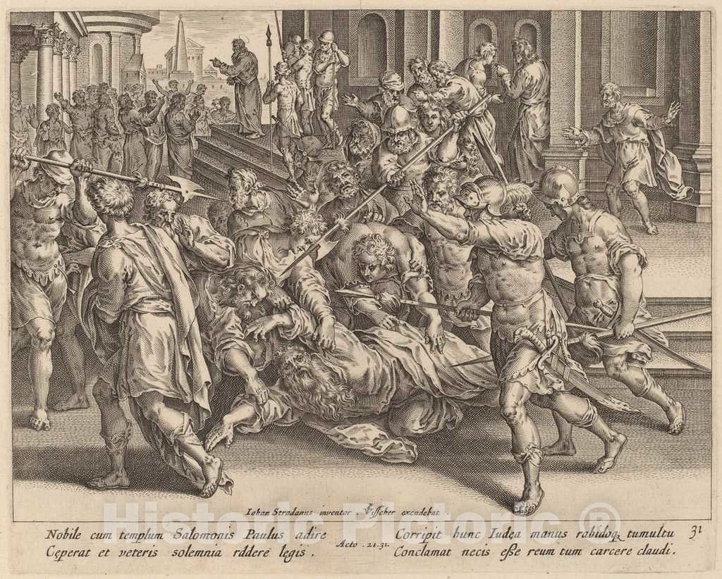 Art Print : Galle After Jan Van der Straet, The Arrest of Saint Paul - Vintage Wall Art