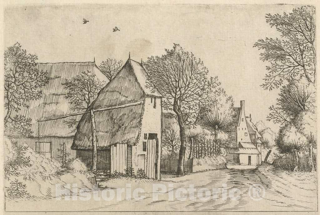 Art Print : Johannes and Lucas Van Doetechum, Village Road with Draw Well, c.1560 - Vintage Wall Art