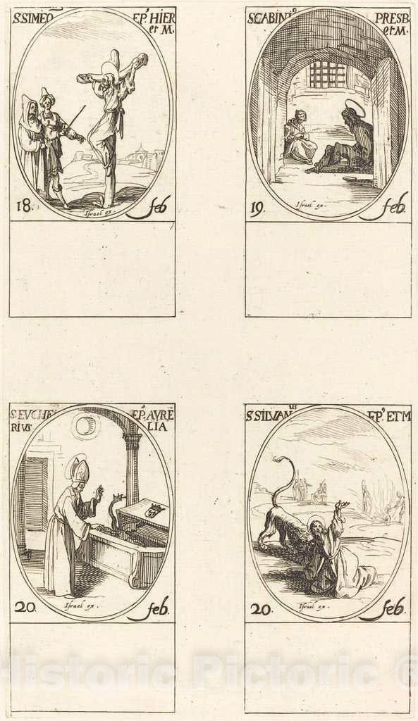 Art Print : Jacques Callot, St. Simeon; St. Gabinius; St. Eucharius; St. Silvanus - Vintage Wall Art