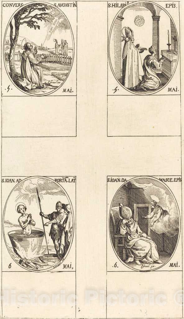 Art Print : Jacques Callot, Conversion of St. Augustine; St. Hilary; St. John in Front of The Latin Portal; St. J - Vintage Wall Art