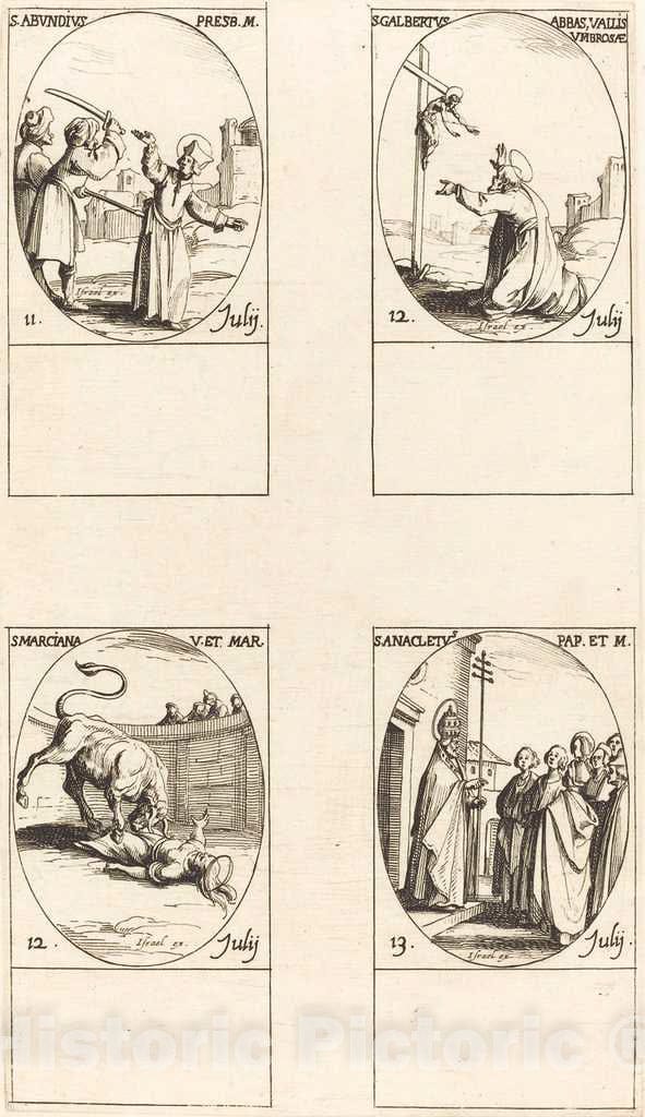 Art Print : Jacques Callot, St. Abundius; St. Galbertus; St. Marciana; St. Anacletus - Vintage Wall Art