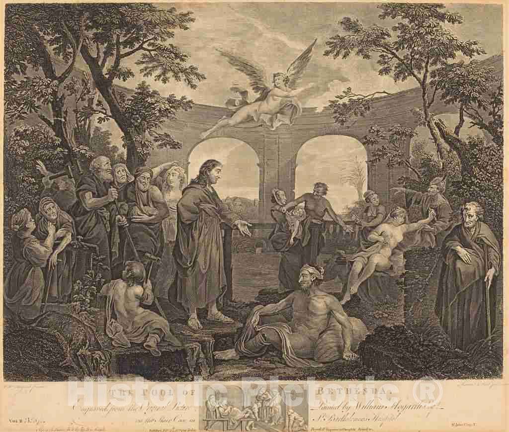 Art Print : Ravenet I and Picot After Hogarth, The Pool of Bethesda, 1772 - Vintage Wall Art