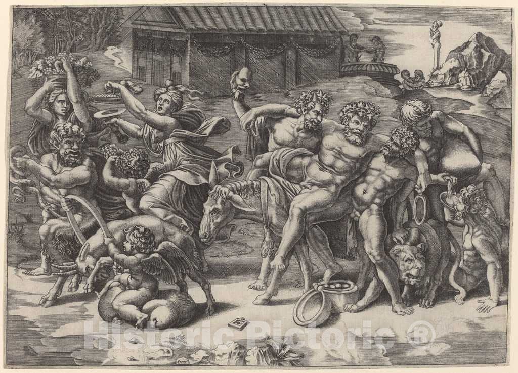 Art Print : Agostino dei Musi, The March of Silenus - Vintage Wall Art