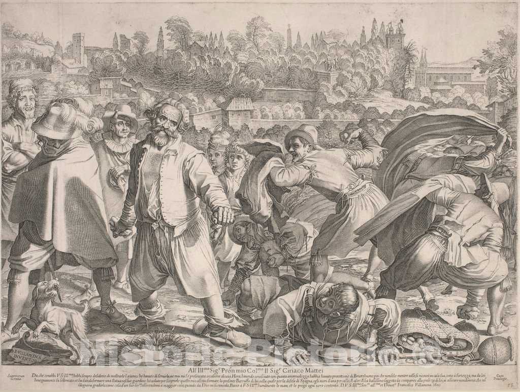Art Print : Francesco Villamena, Brutto Buono Stoned by His Enemies - Vintage Wall Art