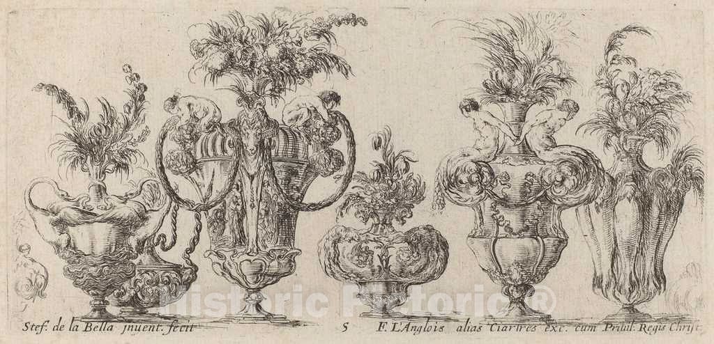 Art Print : Stefano Della Bella, Fantastic Vases, 1646 - Vintage Wall Art