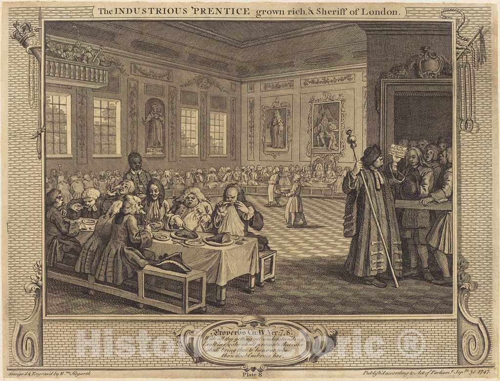 Art Print : William Hogarth, The Industrious 'Prentice Grown Rich & Sheriff of London, 1747 - Vintage Wall Art