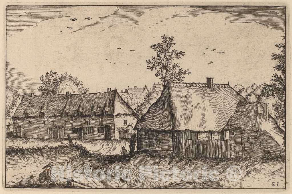 Art Print : Visscher After Van Doetechum, Large Sheds, 1612 - Vintage Wall Art