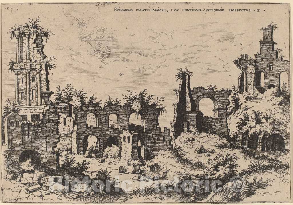 Art Print : Hieronymus Cock, Ruins on The Palatine with The Septizonium, 1550 - Vintage Wall Art
