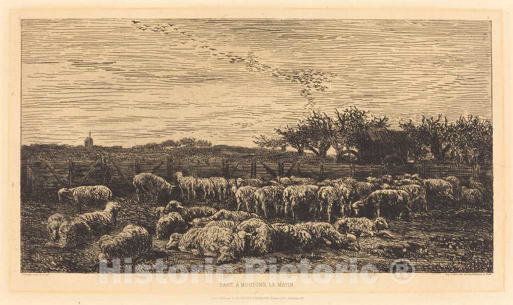 Art Print : Charles-FranÃ§ois Daubigny, Large Sheepfold (Le Grand PARC a moutons), 1860 - Vintage Wall Art