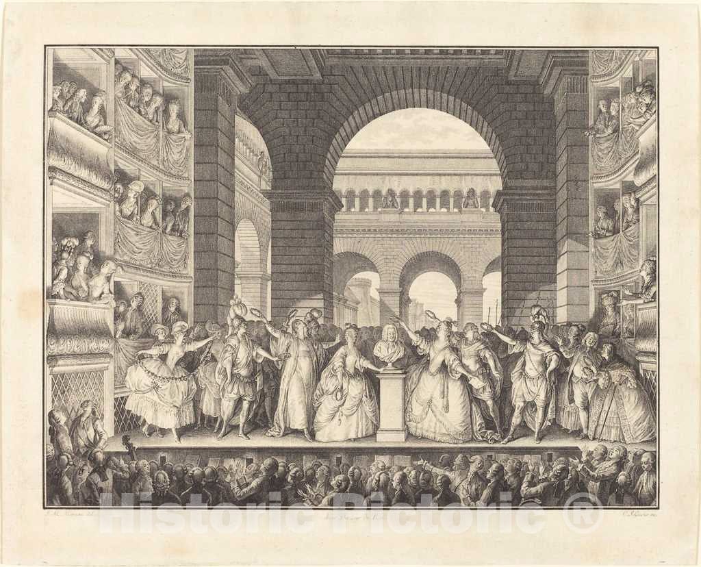 Art Print : Charles-Gaucher After Moreau, Couronnement de Voltaire (The Crowning of Voltaire), 1782 - Vintage Wall Art
