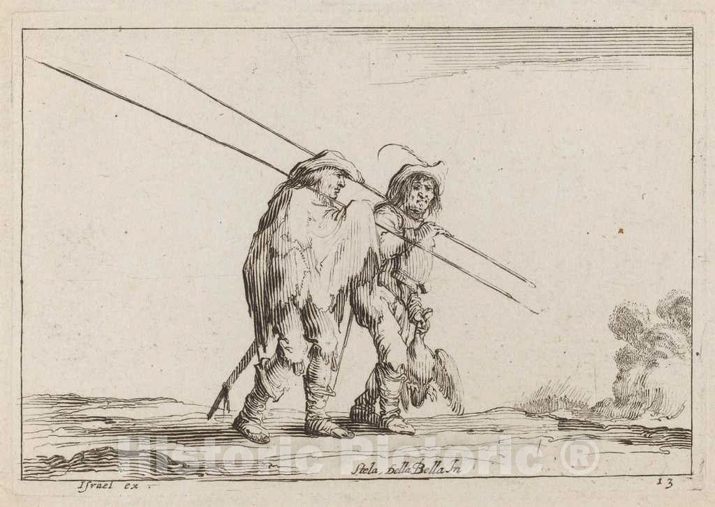 Art Print : Goyrand After Bella, Two Pikemen Traveling on Foot - Vintage Wall Art