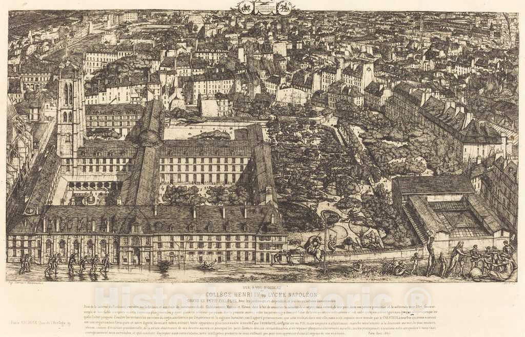 Art Print : Charles Meryon, CollÃ¨ge Henri IV, Paris, ou LycÃ©e NapolÃ©on (Henry IV College or Napoleon School, Paris), 1864 - Vintage Wall Art