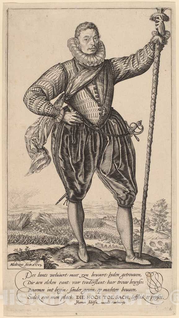 Art Print : Hendrik Goltzius, Pike Bearer Standing, 1583 - Vintage Wall Art