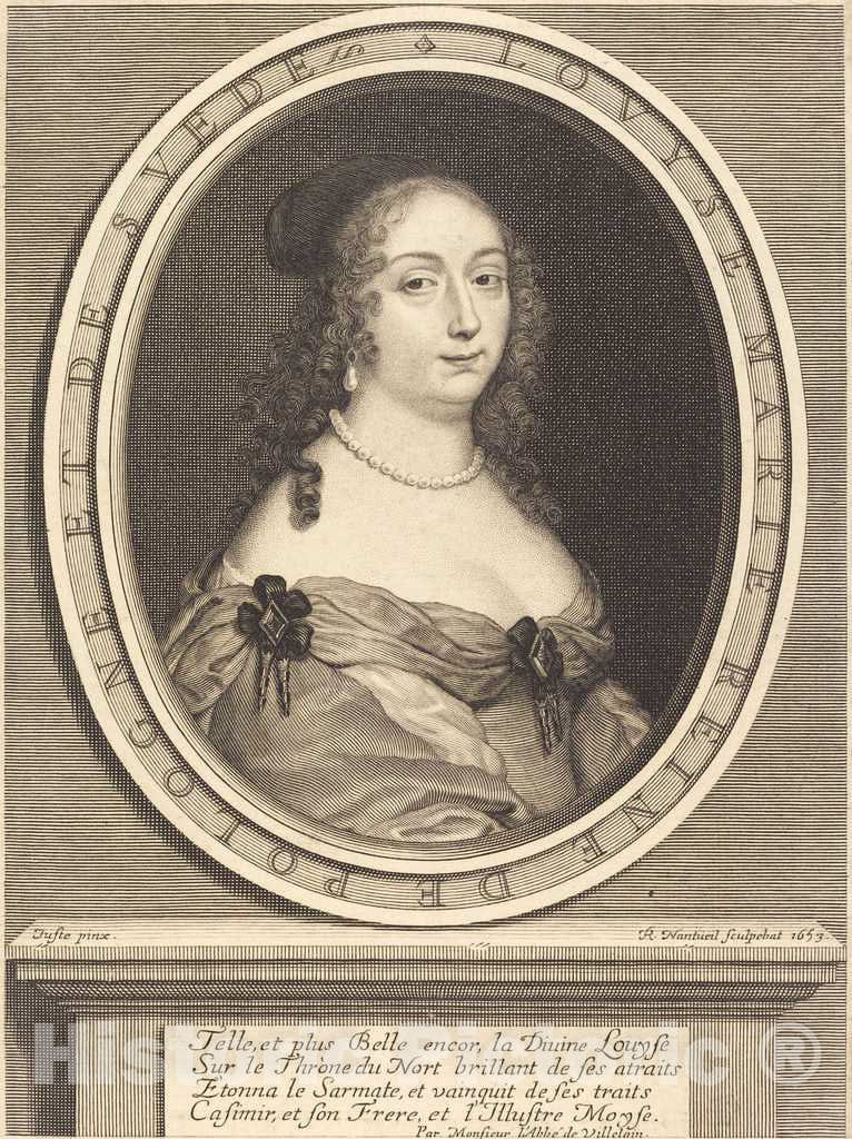 Art Print : Nanteuil After Justus Van Verus, Louis-Marie, Queen of Poland, 1653 - Vintage Wall Art