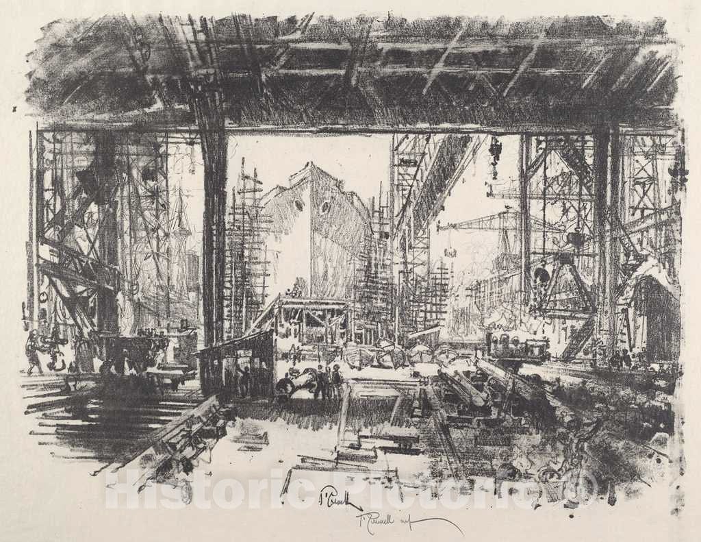 Art Print : Joseph Pennell, Under The Shed, 1917 - Vintage Wall Art