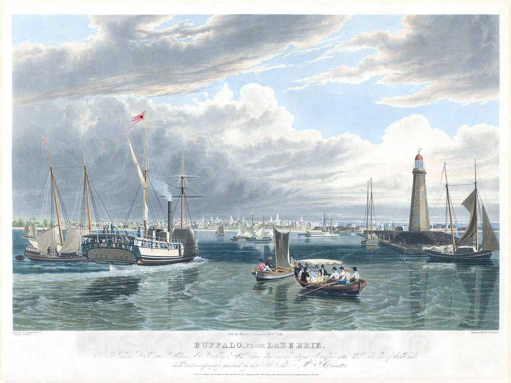 Art Print : Bennett After Hill, Buffalo, from Lake Erie, 1836 - Vintage Wall Art