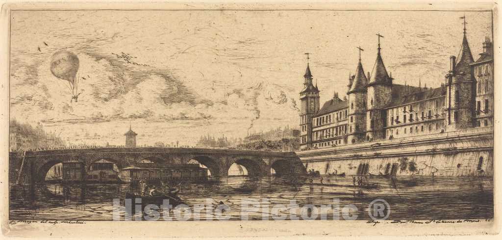 Art Print : Charles Meryon, Le Pont-au-Change, Paris, 1854 - Vintage Wall Art