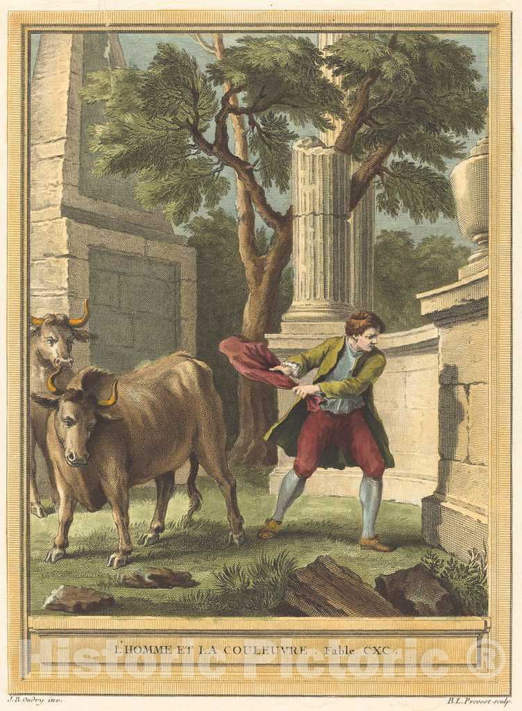 Art Print : PrÃ©vost After Oudry, L'Homme et la couleuvre (Man and The Snake), 1759 - Vintage Wall Art