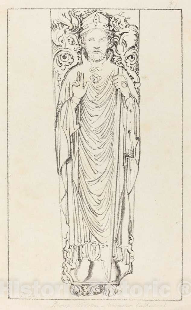 Art Print : Maria Denman After Flaxman, Bishop Wulstan, in Worcester Cathedral, 1829 - Vintage Wall Art