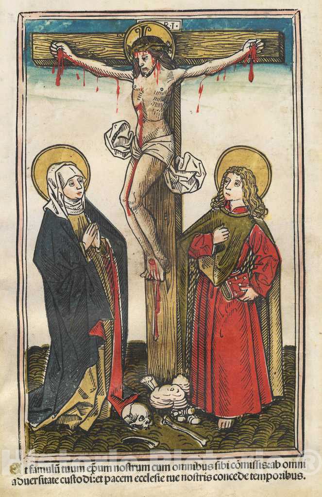 Art Print : Augsburg and Burgkmair, Christ on The Cross with The Virgin and Saint John, 1493 - Vintage Wall Art