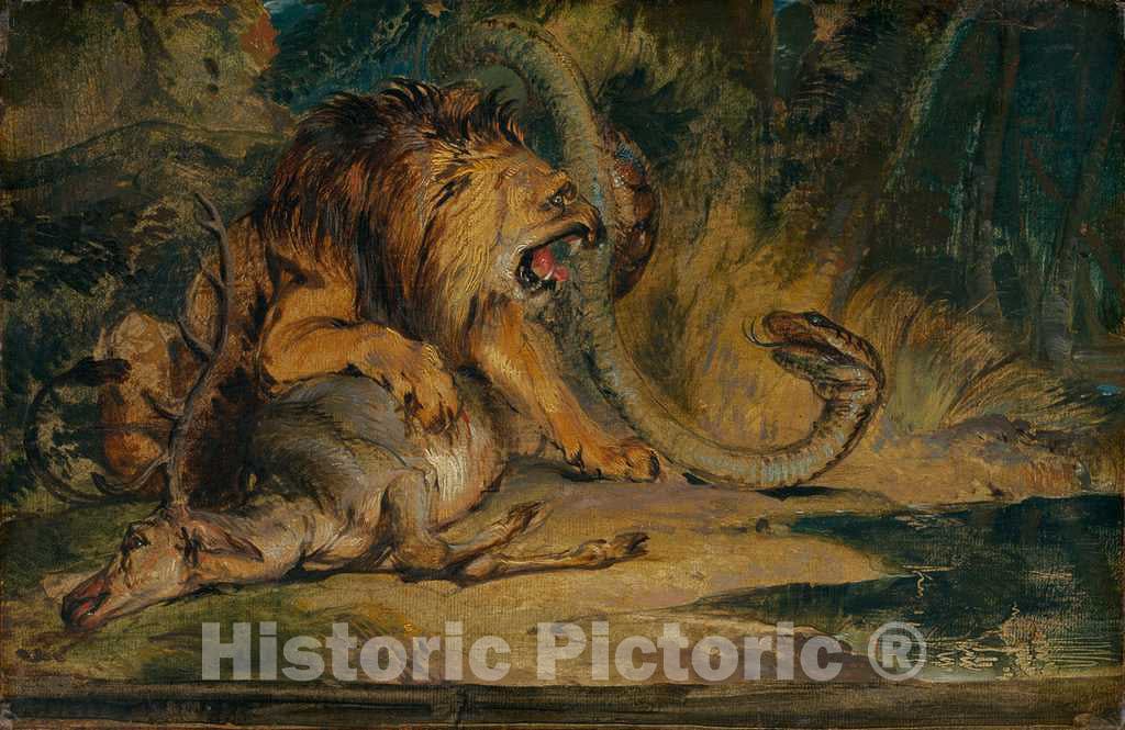 Art Print : Sir Edwin Landseer, Lion Defending its Prey, c. 1840 - Vintage Wall Art