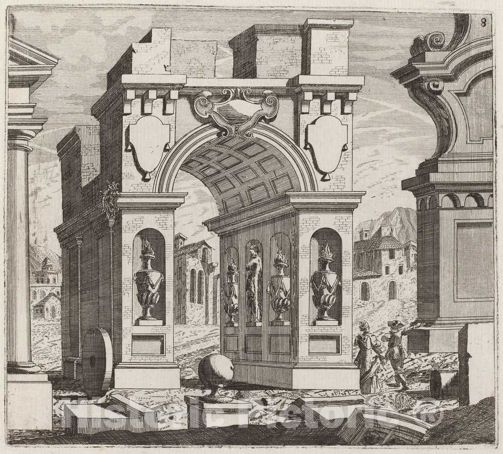 Art Print : Landi, Architectural Fantasy with a Triumphal Arch, Before 1753 - Vintage Wall Art