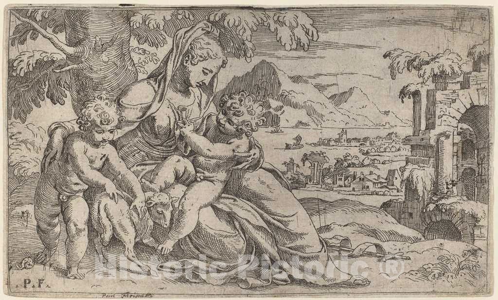 Art Print : Farinati After Paolo Farinati, Madonna and Child with John The Baptist, 1590s - Vintage Wall Art