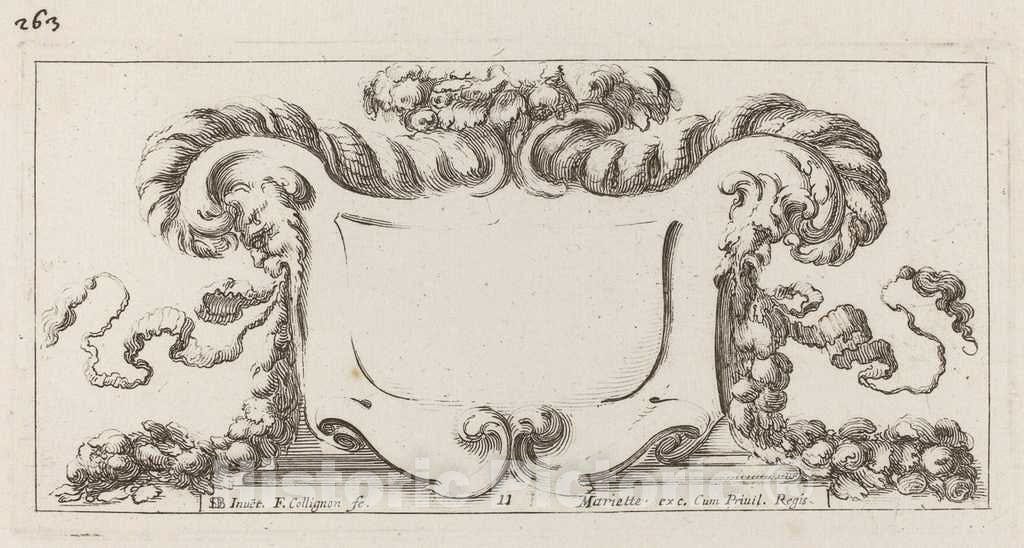 Art Print : Collignon After Stefano Della Bella, Cartouche, 1646 - Vintage Wall Art