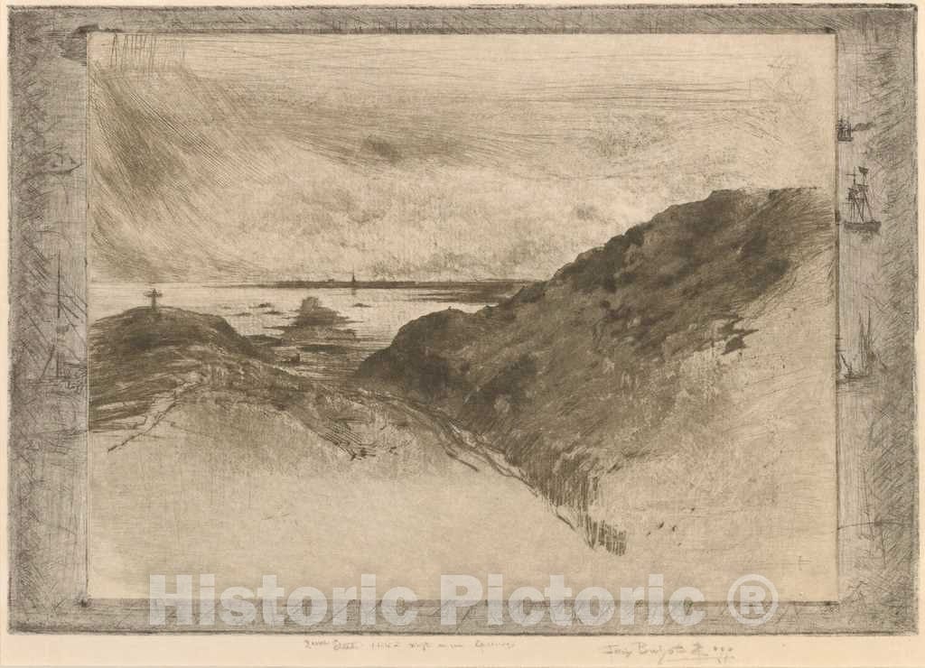 Art Print : FÃ©lix-Hilaire Buhot, La Falaise: Baie de Saint-Malo (The Cliff: Saint-Malo Bay), c.1888 - Vintage Wall Art