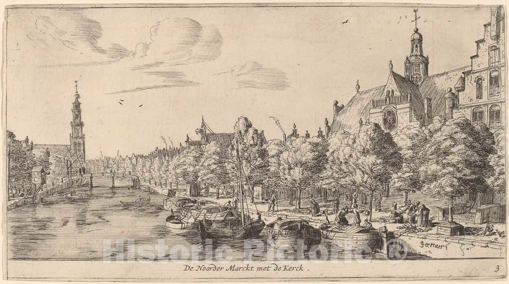 Art Print : Reinier Nooms, Noordenmarkt with The Noorden Kerk (De Noorder Marckt met de Kerck) - Vintage Wall Art