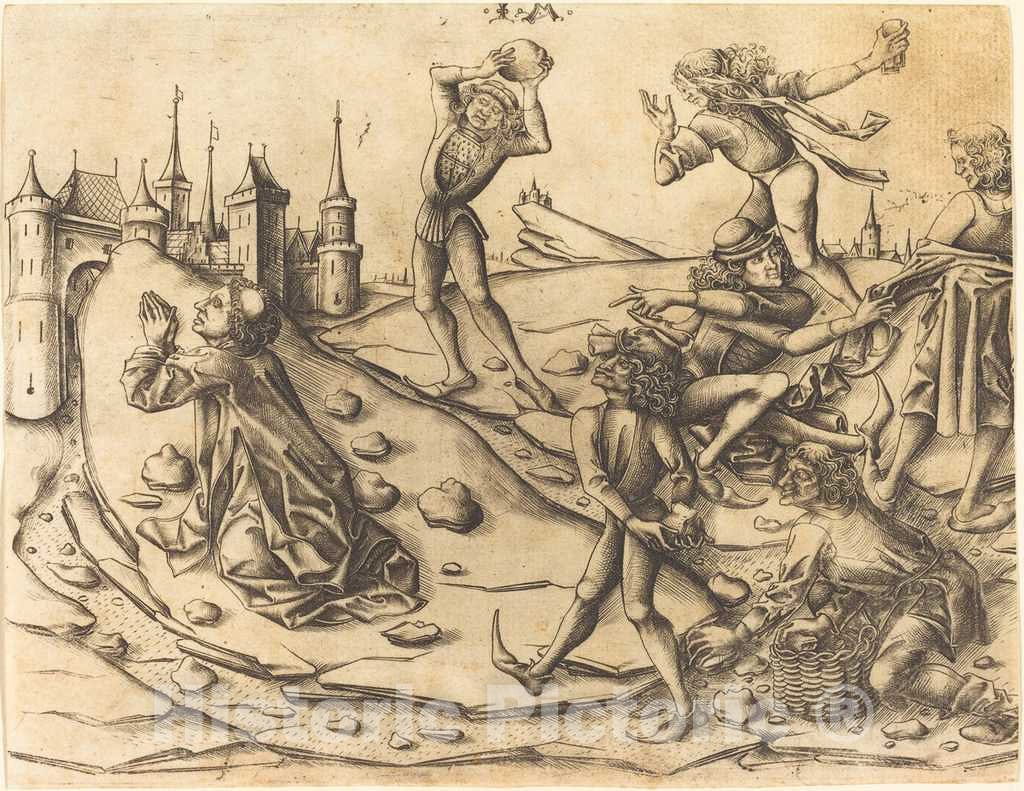 Art Print : Israhel Van Meckenem, The Stoning of Saint Stephen, c. 1470 - Vintage Wall Art