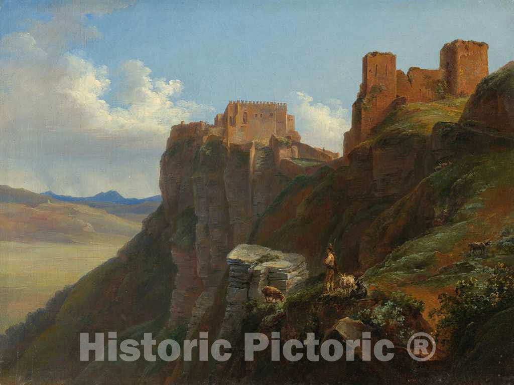 Art Print : Louise-JosÃ©phine Sarazin de Belmont, View of The Castello di San Giuliano, Near Trapani, Sicily, c.1825 - Vintage Wall Art