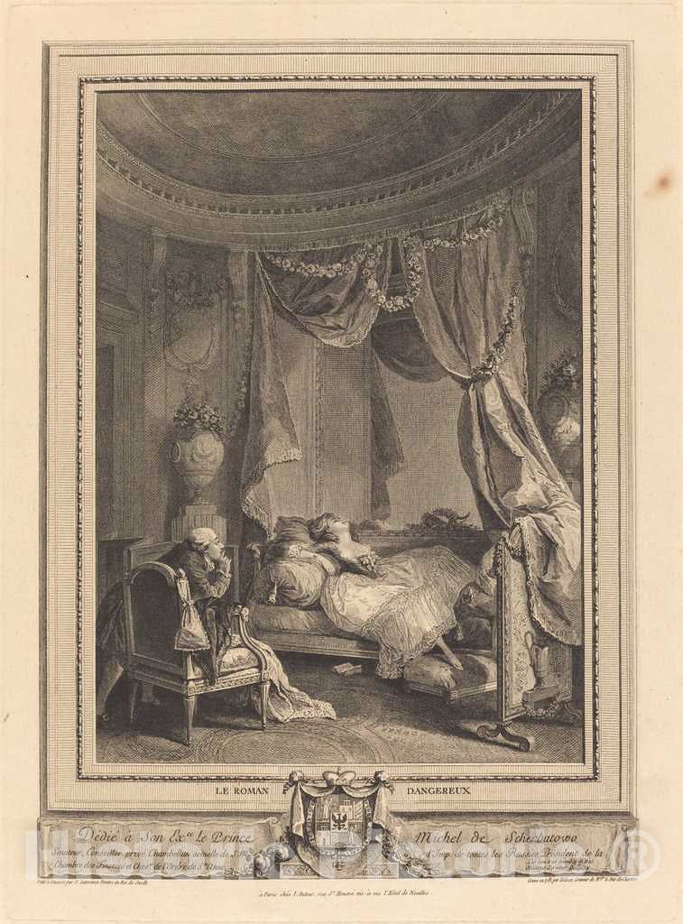 Art Print : Helman After Nicolas Lavreince, Le Roman dangereux, 1781 - Vintage Wall Art