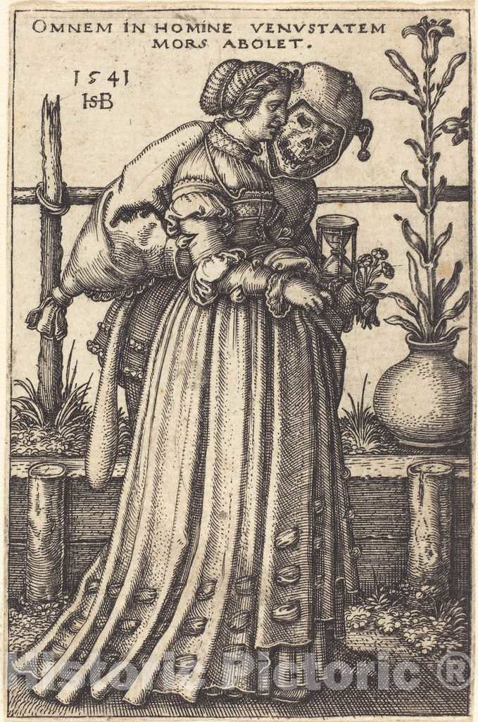 Art Print : Sebald Beham, The Lady and Death, 1541 - Vintage Wall Art