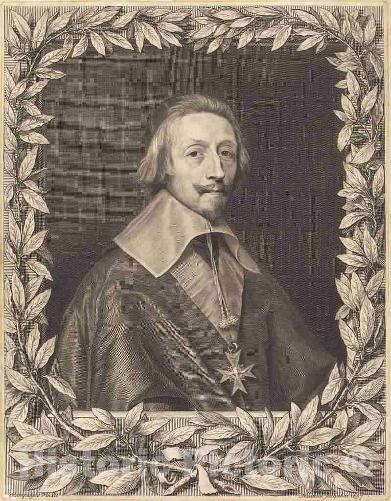 Art Print : Nanteuil After Champaigne, Cardinal Richelieu, 1657 - Vintage Wall Art