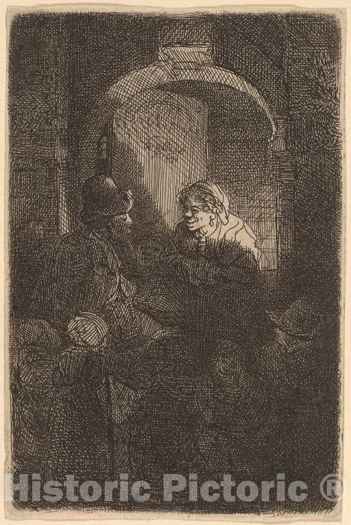 Art Print : Rembrandt, Woman at a Door Hatch Talking to a Man and Children (The Schoolmaster), 1641 - Vintage Wall Art
