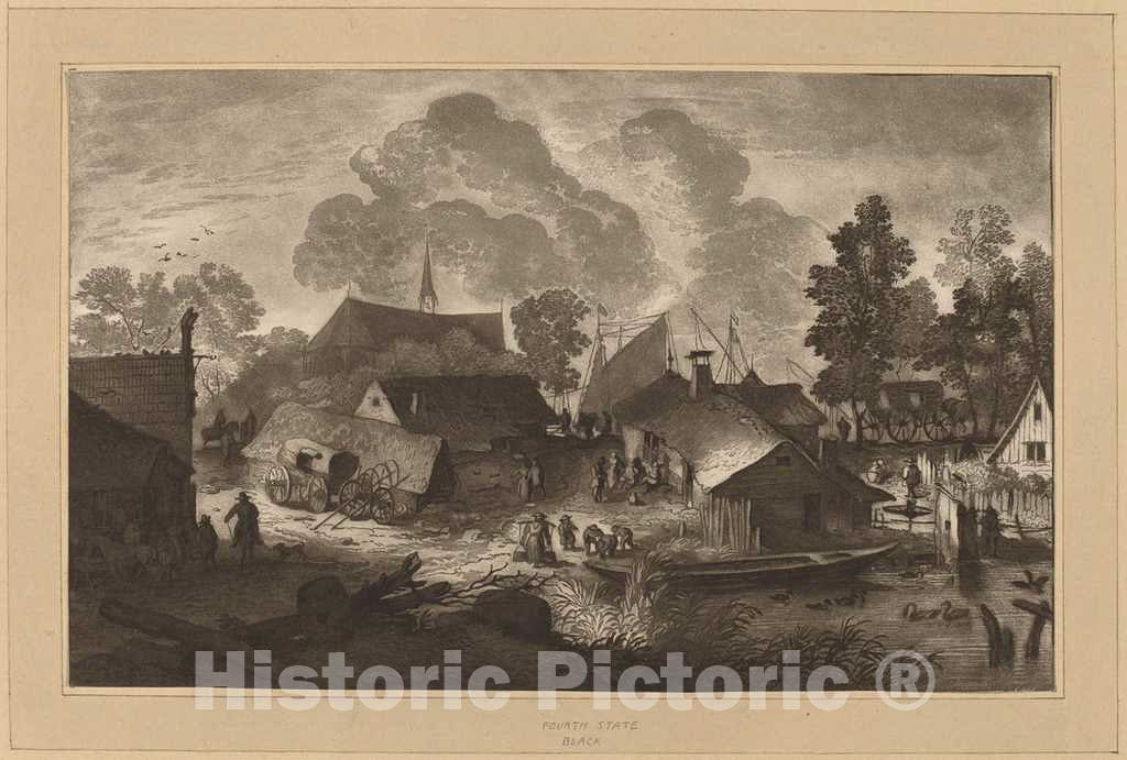 Art Print : Amstel and Brouwer After Everdingen, Village with Pond, c. 1782 - Vintage Wall Art