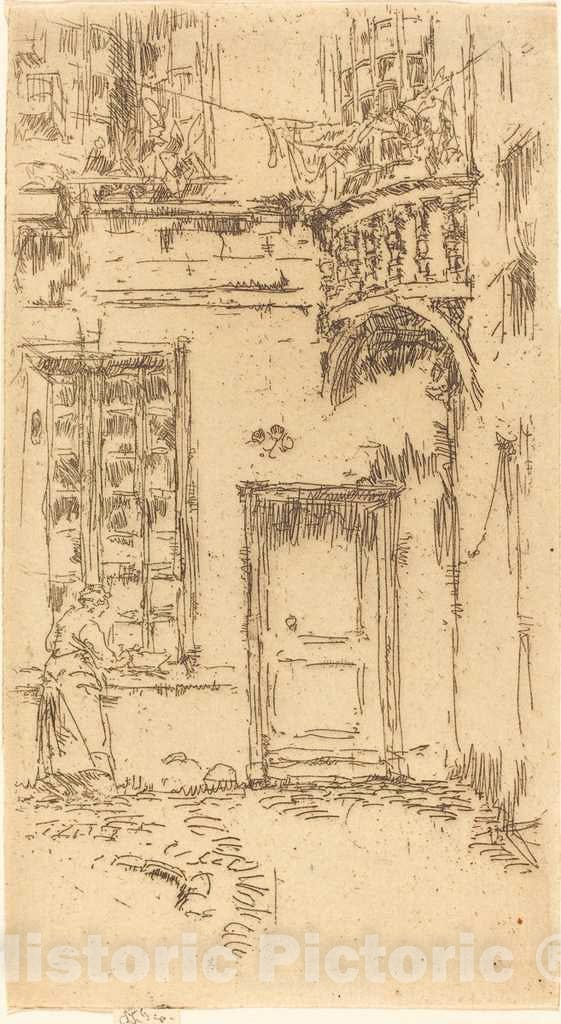 Art Print : James McNeill Whistler, Courtyard, Rue P.L. Courier, 1888 - Vintage Wall Art