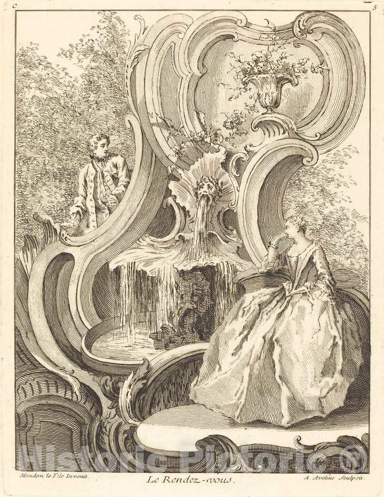 Art Print : Aveline After Jean Mondon, Le Rendez-Vous, 1736 - Vintage Wall Art