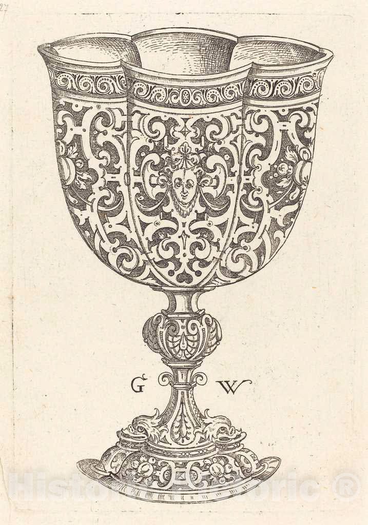 Art Print : Georg Wechter I, Chalice with six embossings, Base Decorated with Two Dolphins, 1579 - Vintage Wall Art