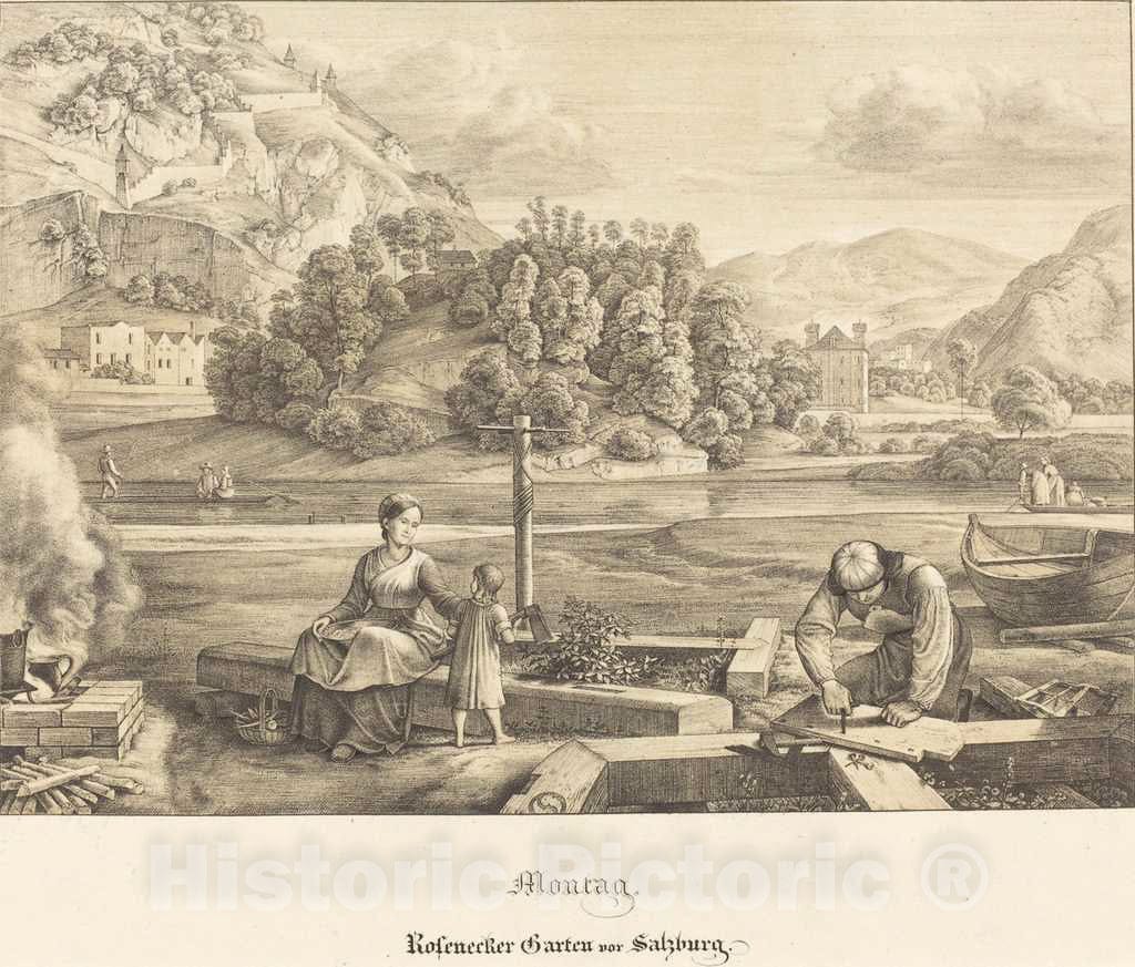 Art Print : Olivier, Montag - Rosenecker Garten VOR Salzburg (Monday - Rosenecker Garden Near Salzburg), 1823 - Vintage Wall Art