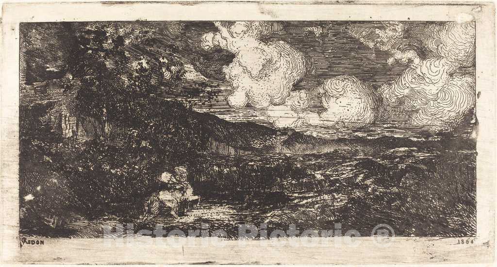 Art Print : Odilon Redon, Cavalier Galopant (Galloping Horseman), 1866 - Vintage Wall Art