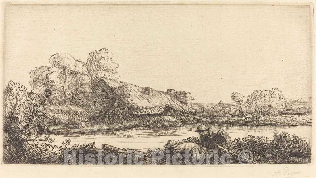 Art Print : Alphonse Legros, Farm Along The River seen by Evening Light (La Ferme sur la Riviere: Effet du soir) - Vintage Wall Art