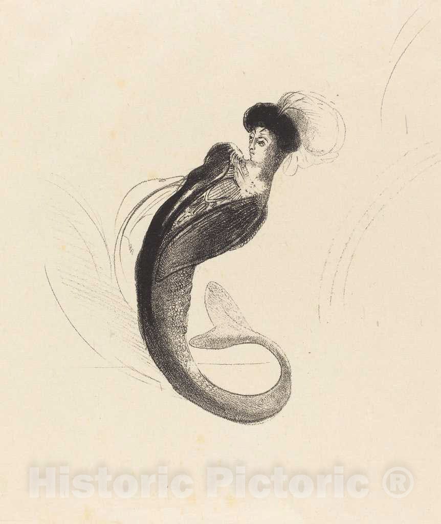 Art Print : Odilon Redon, Femme a la Torque ornee (Woman with a plumed hat), c. 1900 - Vintage Wall Art