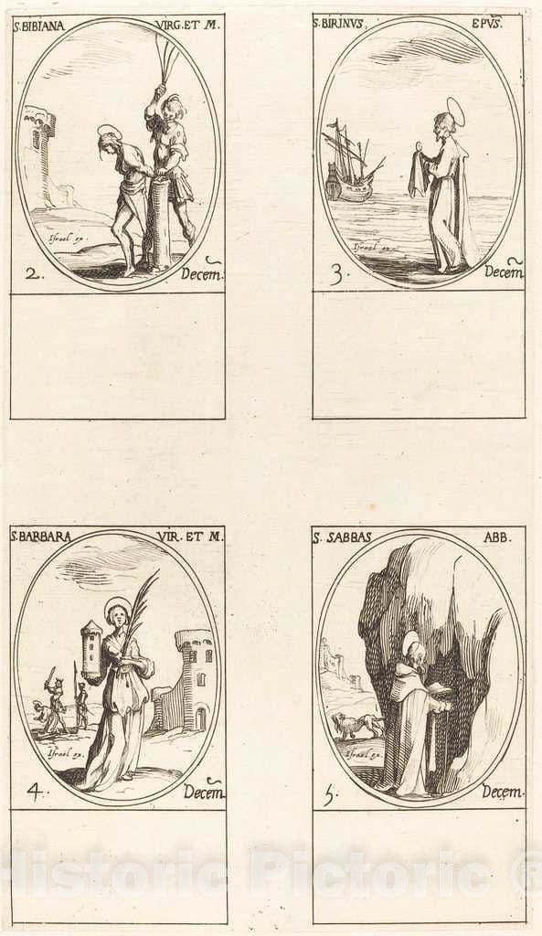 Art Print : Jacques Callot, St. Irene & Companions; St. Christiana; STS. Anania, Azaria & Misael; St. Florianus & - Vintage Wall Art