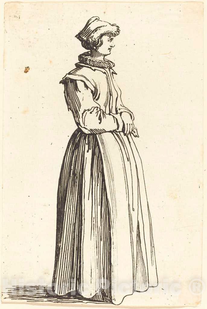 Art Print : Henriet After Callot, Young Woman, in Profile, Facing Right - Vintage Wall Art