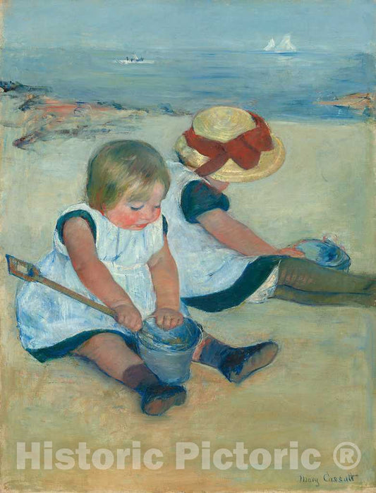 Art Print : Mary Cassatt, Children Playing on The Beach, 1884 - Vintage Wall Art