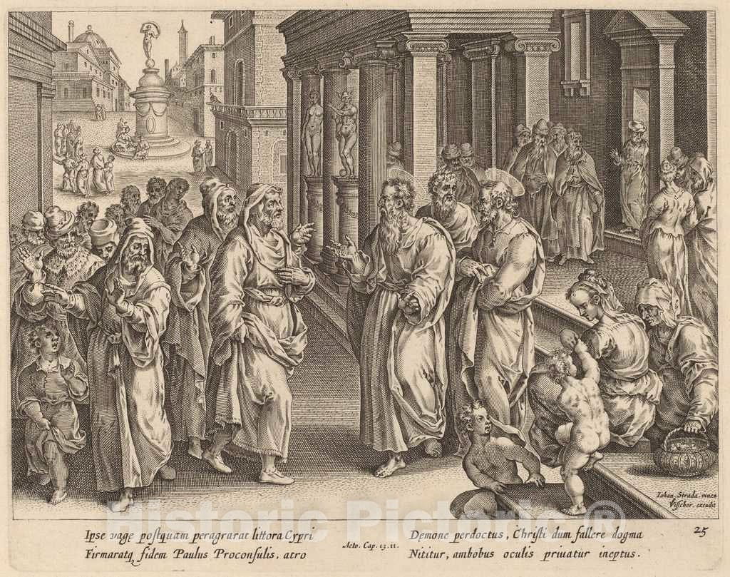Art Print : Galle After Jan Van der Straet, Saint Paul Disputes The Sorcerer - Vintage Wall Art